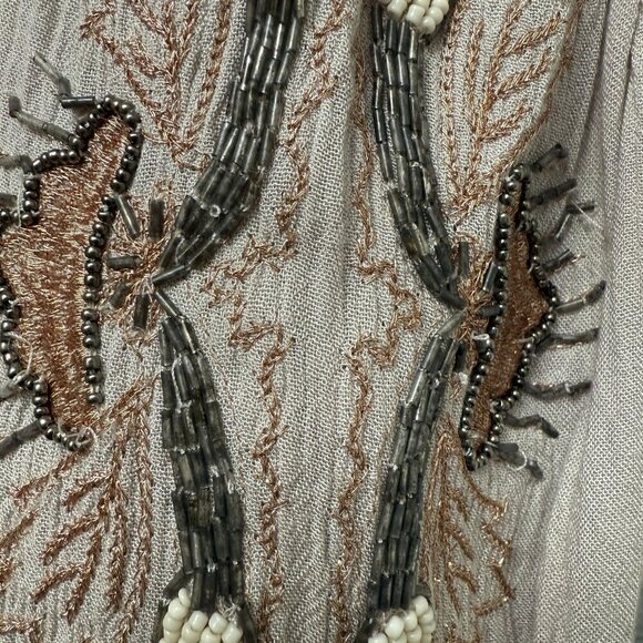 FREE PEOPLE Flowy Blouse XS Oversized Rayon Long Sleeve Boho Top Beaded Beige - Picture 12 of 14